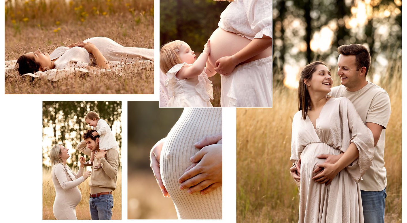 Zwangerscapsfoto's door Vicky Spaenhoven Fotografie - warme buitensessie met aanstaande ouders, zwangerschapsportretten, gezinsmomenten en liefdevolle details tijdens golden hour in Oost-Vlaanderen.