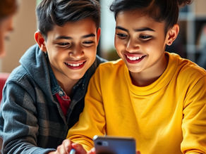 Two kids in dumb phone.