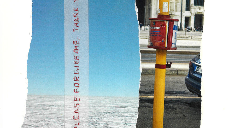 Mixed-media collage by Asya Aseeva combining magazine cutouts and hand embroidery, addressing the issue of environmental pollution