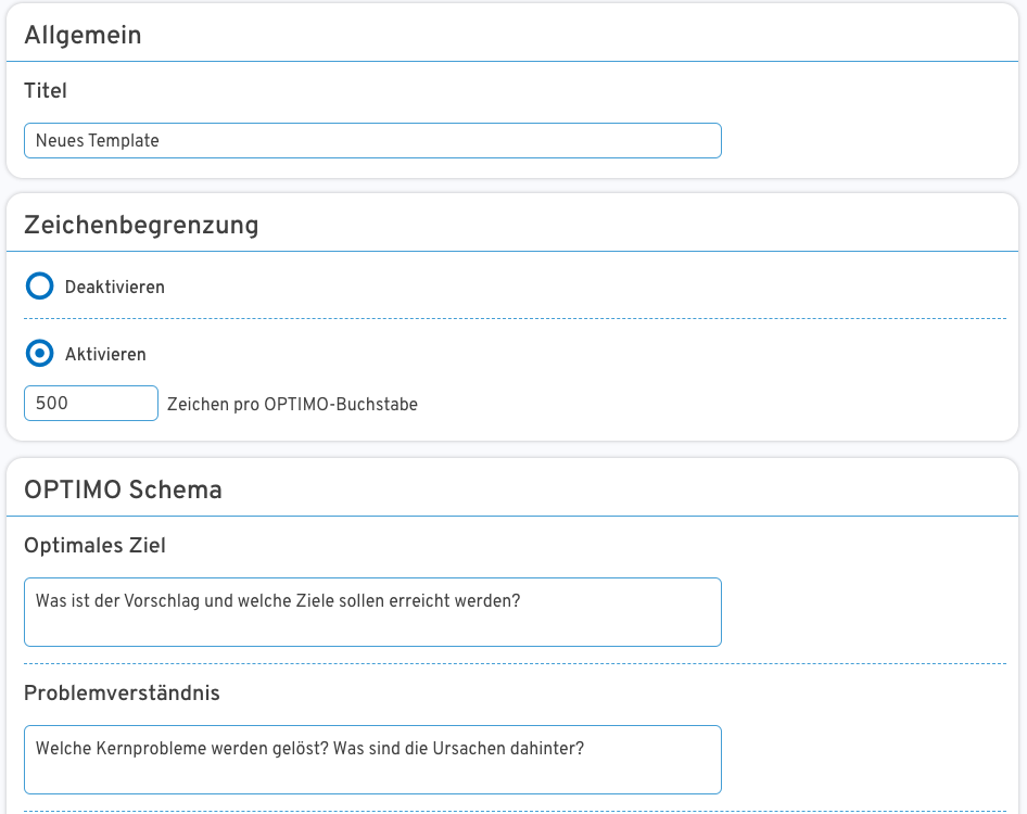 OPTIMO Template verwalten