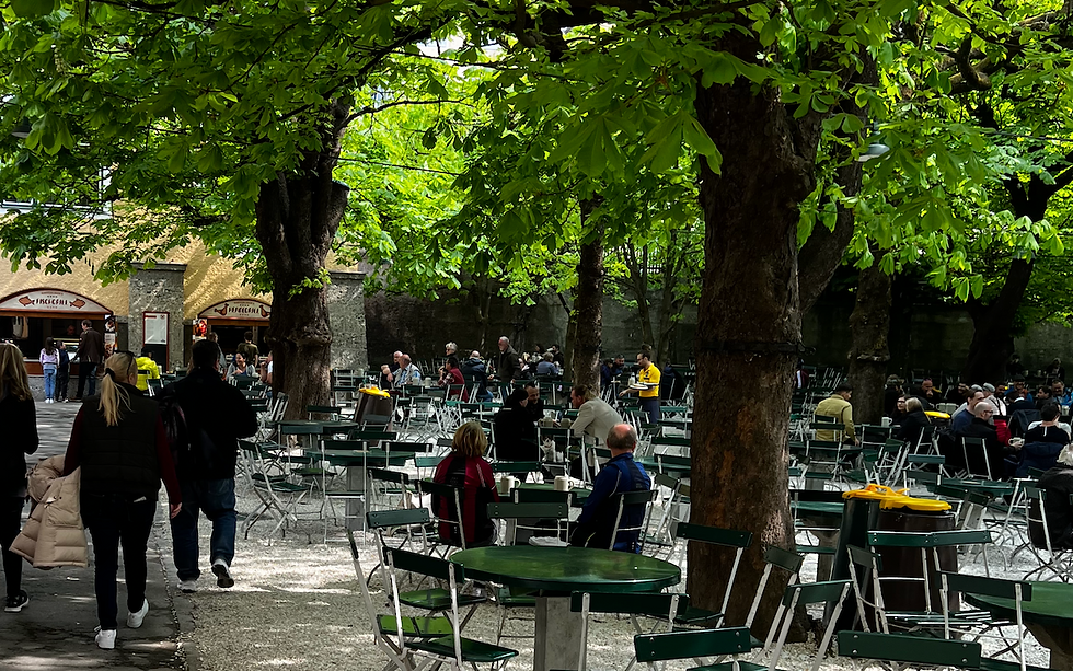 Giardino porticato Sternbräu biergarten in Salzburg, Austria; Bubbly Tourist; things to do; places to see; hills are alive; mozart
