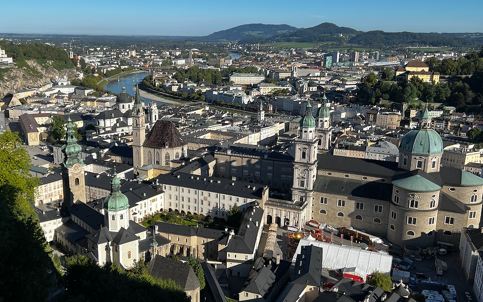Aerial view of Salzburg's Old Town; Bubbly Tourist; Hills are alive; things to do; places to see; mozart
