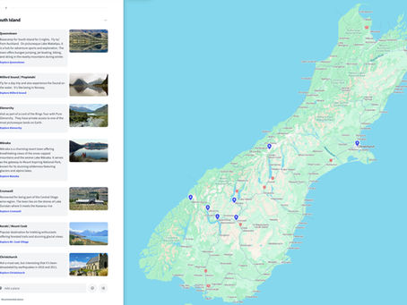New Zealand South Island Map with Itinerary of Must See locations