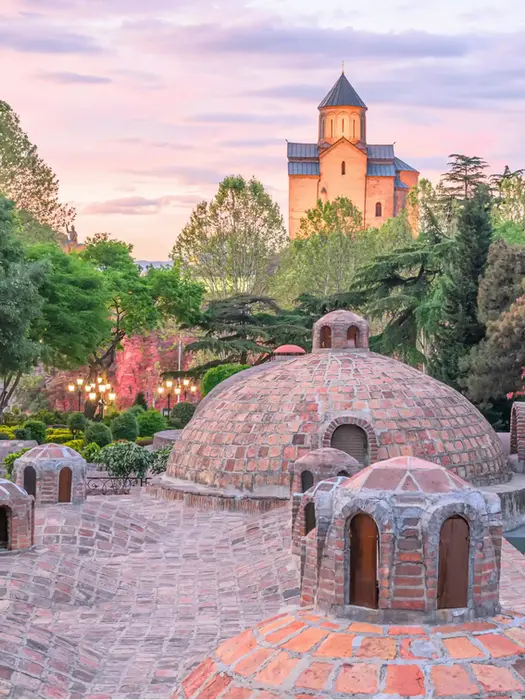 Brick-domed bathhouses in Tbilisi, Georgia, for FTLO solo travelers
