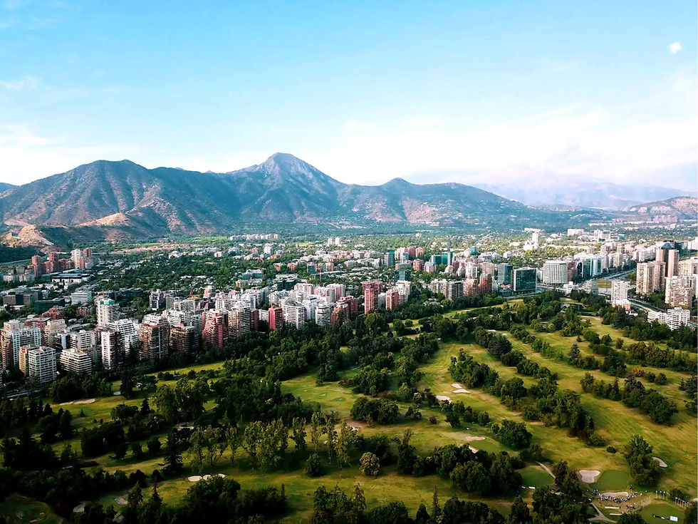 Aerial view of Santiago, Chile skyline with the Andes mountains in the background