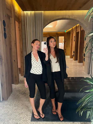 Work outfit mirror selfie with co-worker