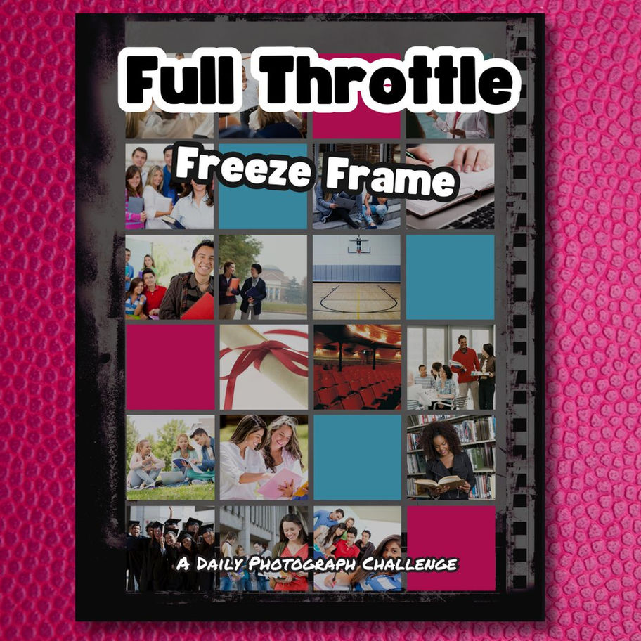 Full Throttle - Freeze Frame 365 day photo challenge workbook cover with a collage of people on the front against a film piec