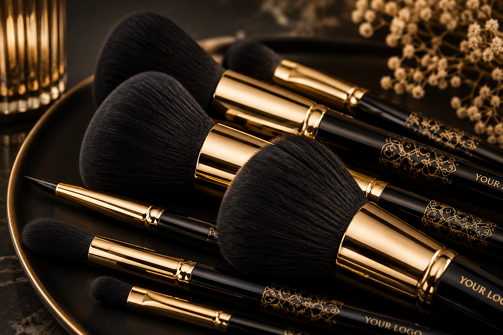 थंबनेल: Luxury makeup brushes set with gold and black handles