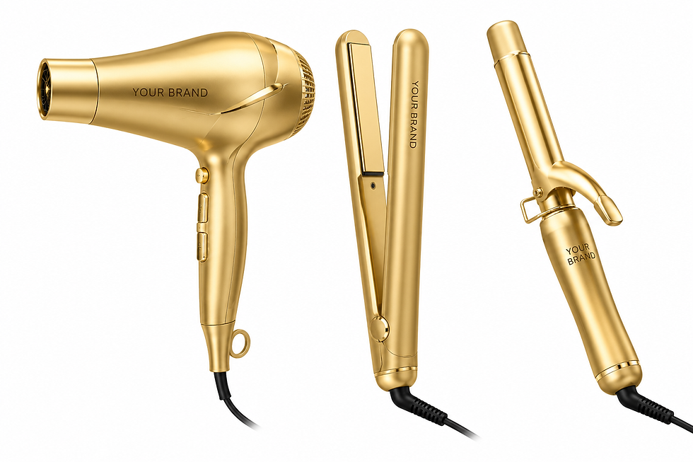 थंबनेल: Gold hair dryer, flat iron, and curling iron collection