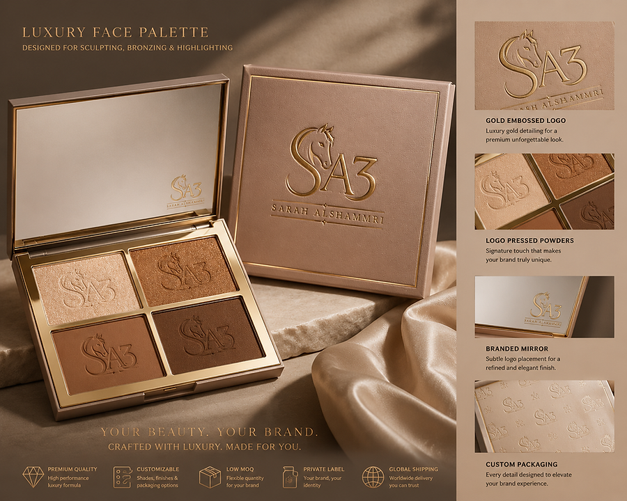 SA3 Luxury Face Sculpting Palette with four shades and gold embossed logo