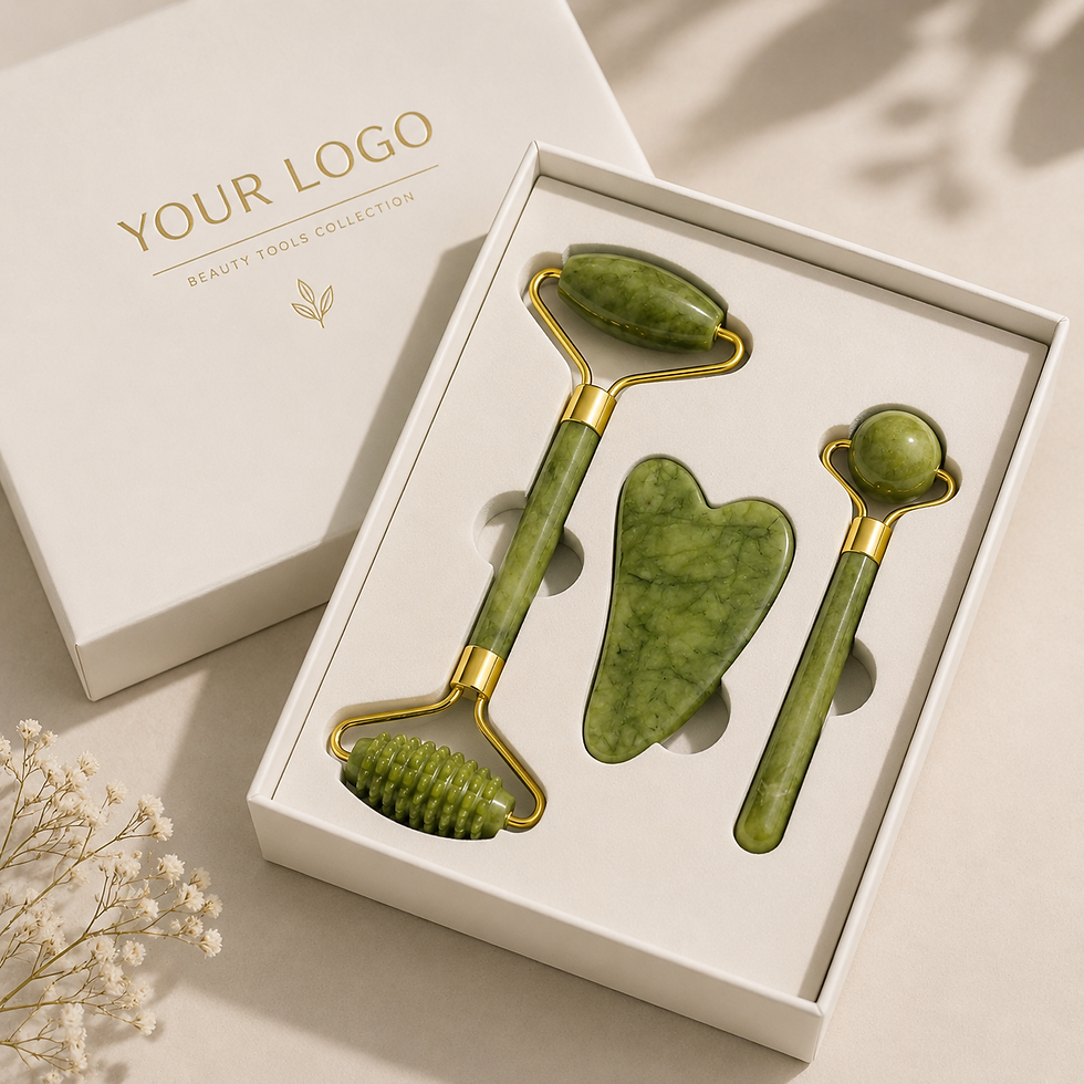 섬네일: Private label jade facial roller and gua sha gift set