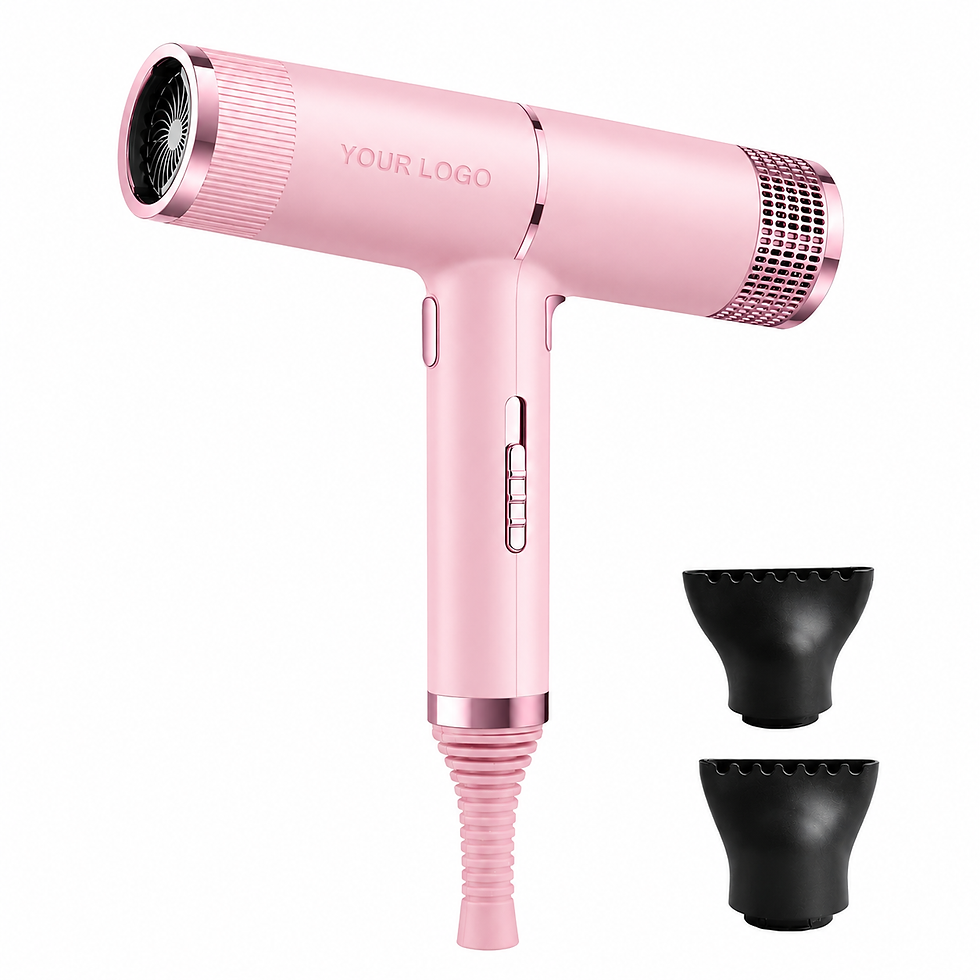 Thumbnail: Pink high-speed hair dryer with two nozzle attachments