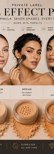 Private Label 7 Shade Effect Powders on diverse models with product jars