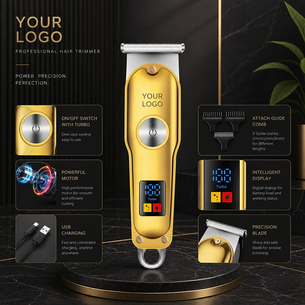 Прев'ю: Gold private label hair trimmer with digital display and features.