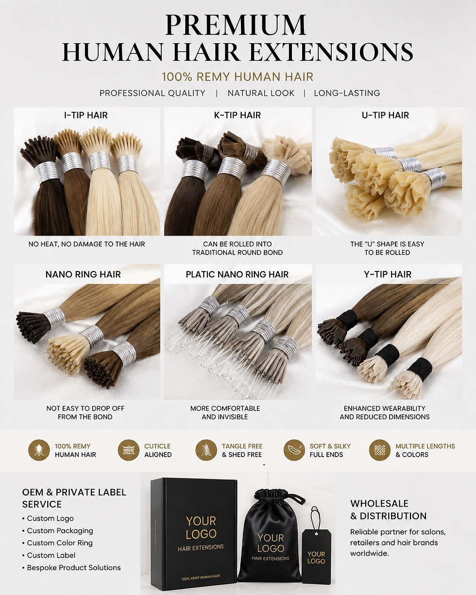 サムネイル： Chart of Russian Keratin I-Tip, K-Tip, and U-Tip hair extensions.