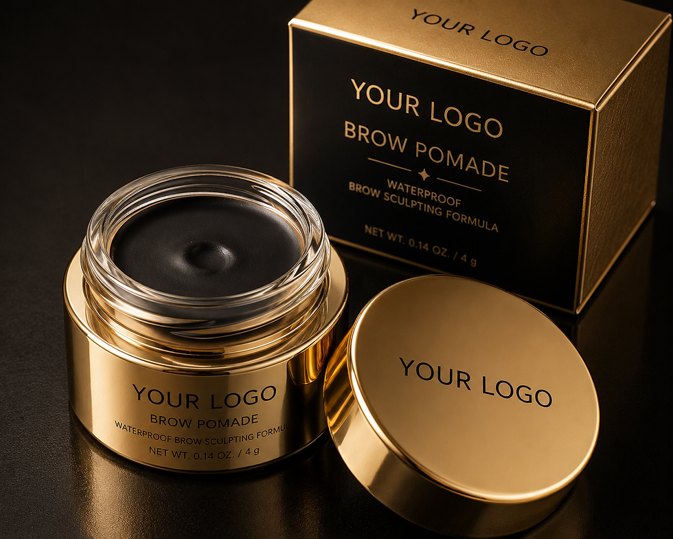 Miniatura: Luxury brow pomade in a gold jar with black cream formula