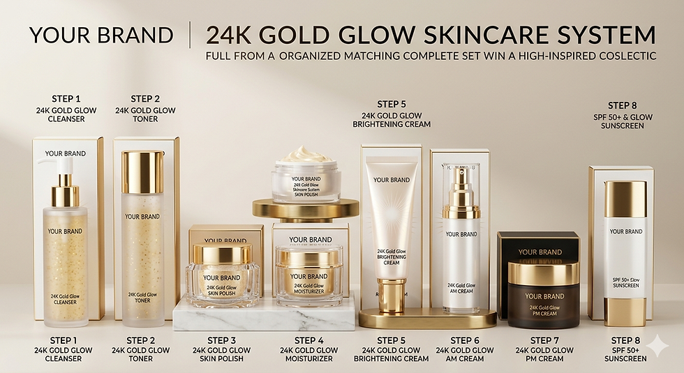Thumbnail: Private labeling 24K Gold Glow Skincare System set steps