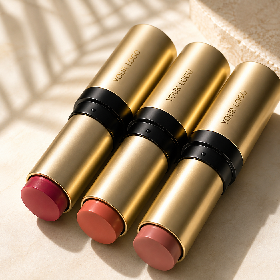 Thumbnail: Three luxury private label blush sticks in gold packaging