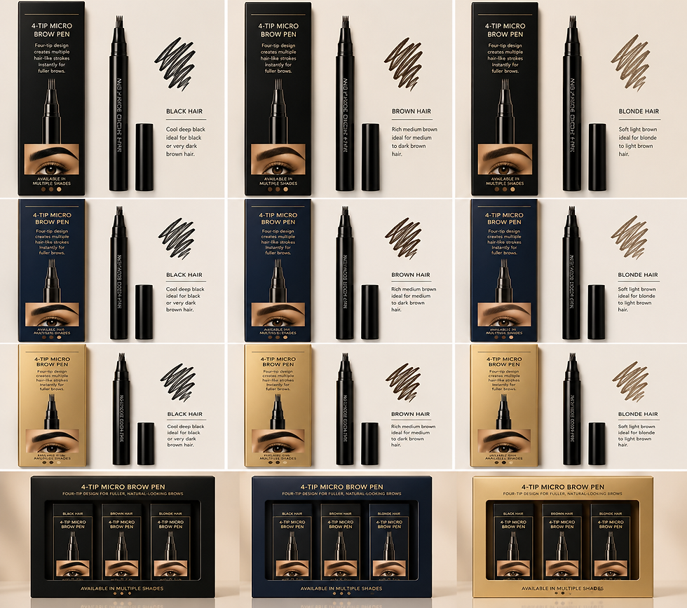Thumbnail: Private label luxury eyebrow 4-tip micro brow pens in various shades.