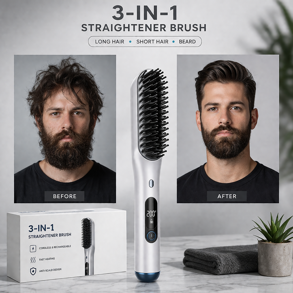 Thumbnail: 3-in-1 beard and hair straightening brush before and after results