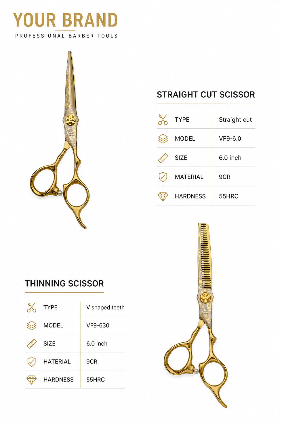 Thumbnail: Professional straight cut and thinning scissors set