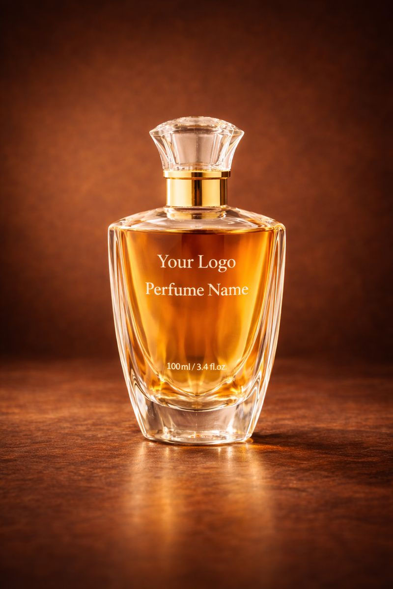 Thumbnail: Elegant private label women perfume bottle with gold cap.