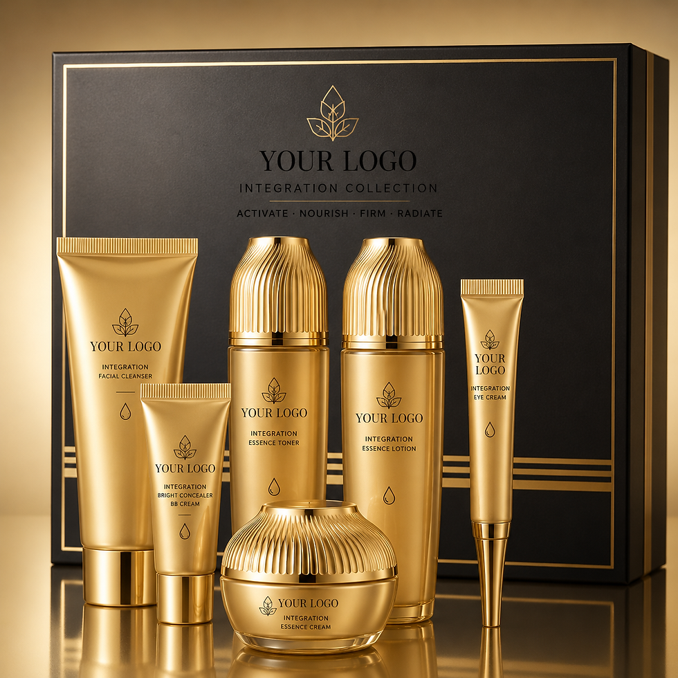 Thumbnail: Gold private label luxury hydration skincare set in front of black box