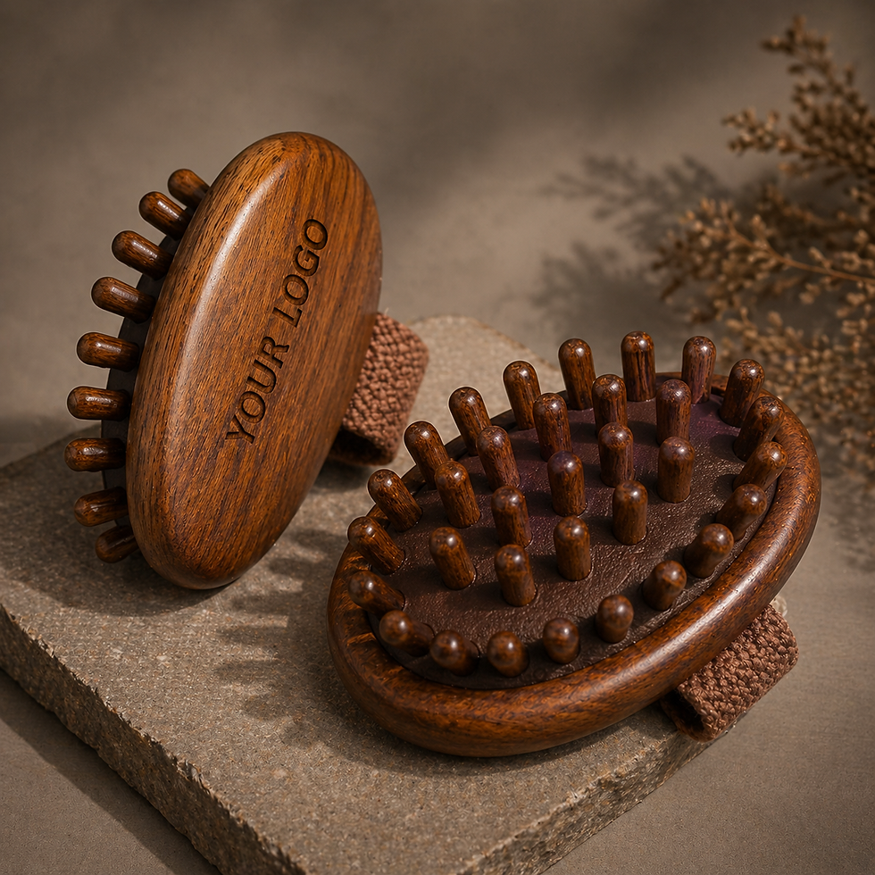 섬네일: Sandalwood private label beard brushes with Your Logo text.