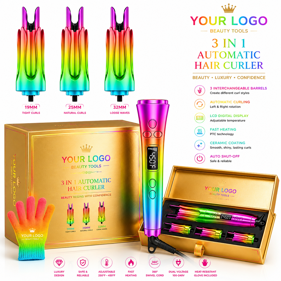 Miniatura: 3-in-1 automatic rainbow hair curler set with attachments