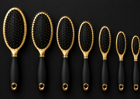 Black and gold oval hairbrushes, various sizes