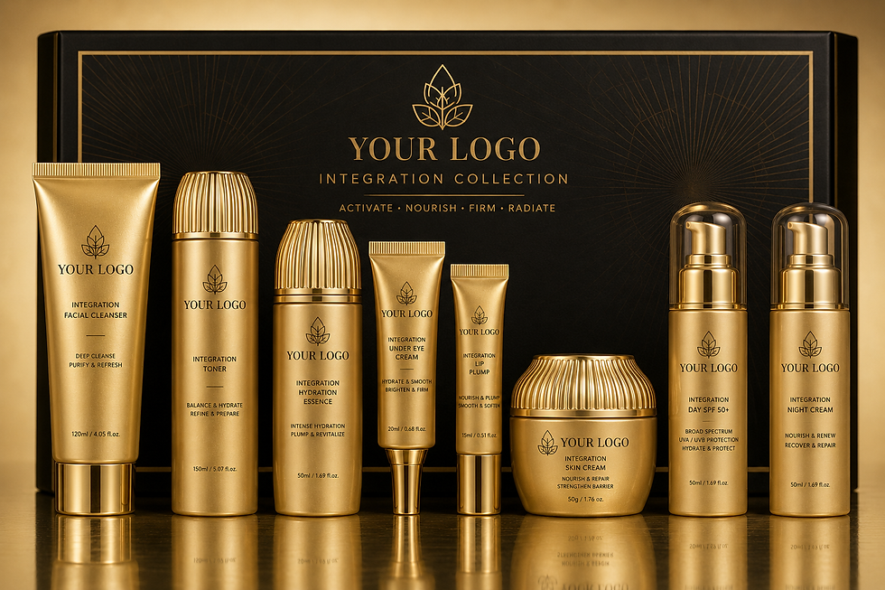थंबनेल: Private label luxury hydration skincare collection in gold packaging
