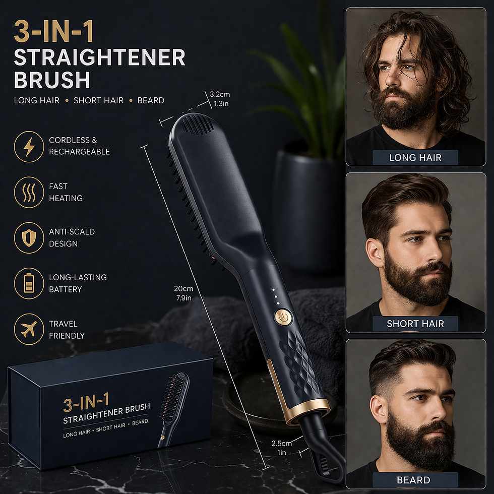Miniatura: 3-in-1 cordless beard and hair straightening brush features and results