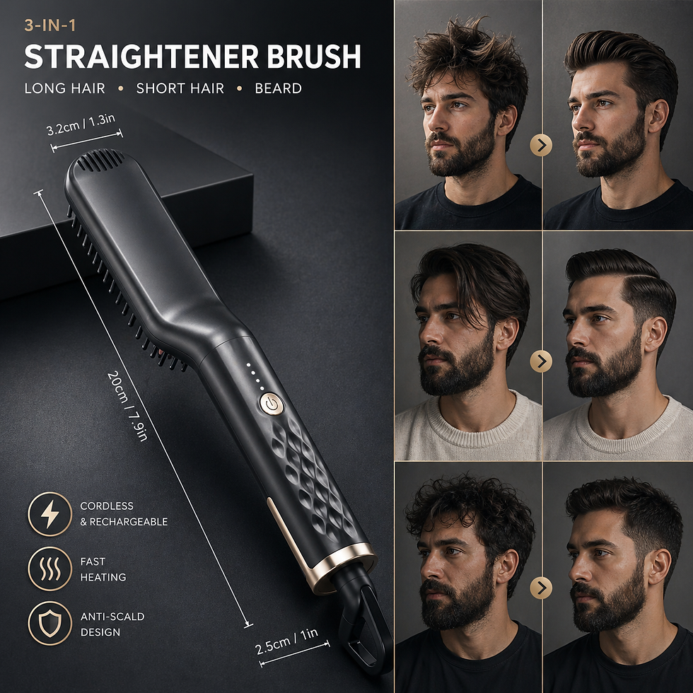 Miniatura: Cordless hair and beard straightener brush with results