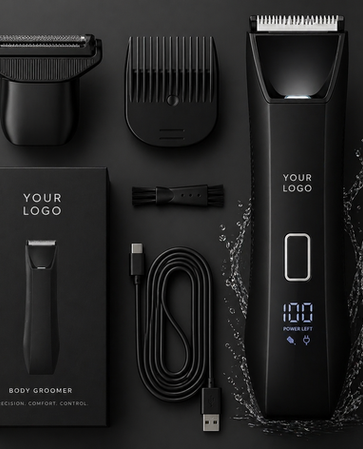 Black electric body groomer kit for men with accessories