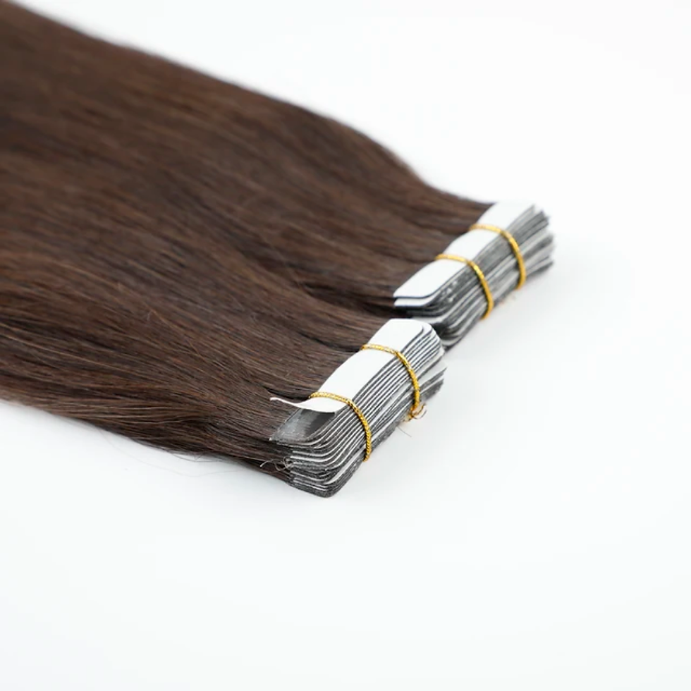 Miniatura: Luxury private label tape hair extensions in dark brown.