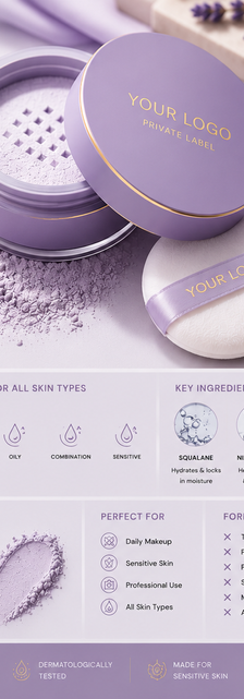 Lavender setting powder open jar with puff