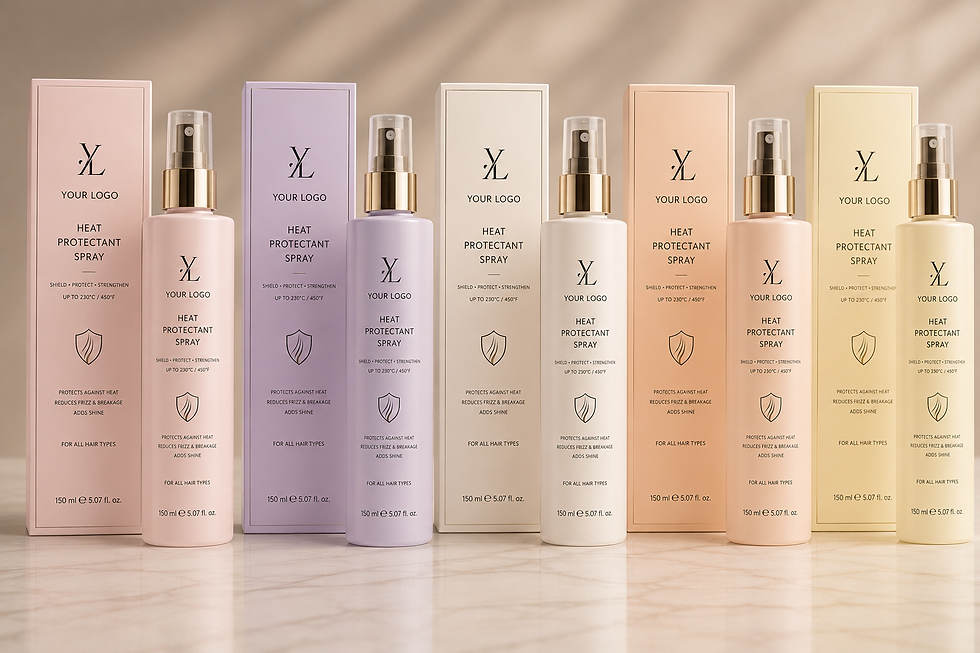 Thumbnail: Private label heat protectant spray in pastel packaging.