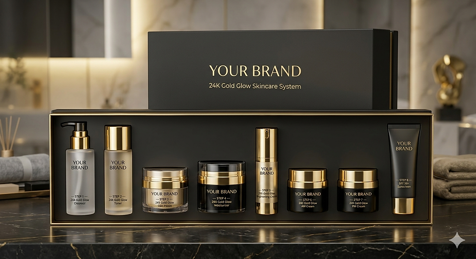 縮圖：Private label 24k Gold Glow Skincare System in a black box