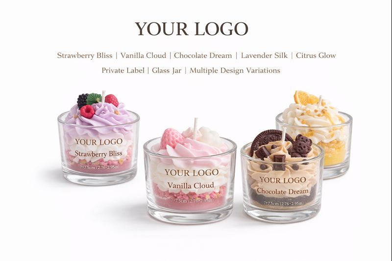 Thumbnail: Private label dessert-style soy wax candles in glass jars.