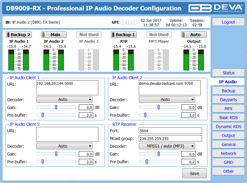Miniature : DB9009-RX Décodeur audio IP avancé de deuxième génération avec encodeur stéréo et RDS