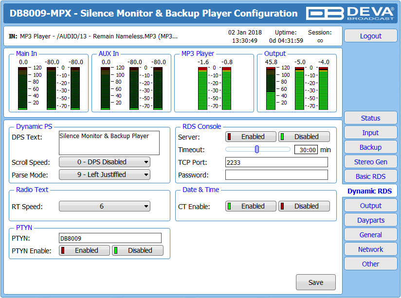 Miniature : DB8009-MPX Moniteur MPX et silence audio avec capacités de sauvegarde avancées DEVA