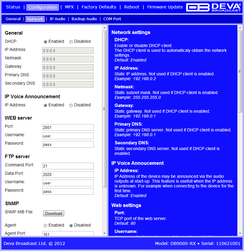 Miniature : DB9000-RX - Décodeur audio IP professionnel avec module d'encodage stéréo et RDS
