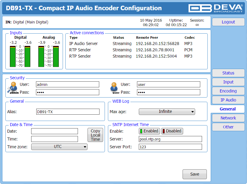 Miniature : DB91-TX - Encodeur audio IP compact