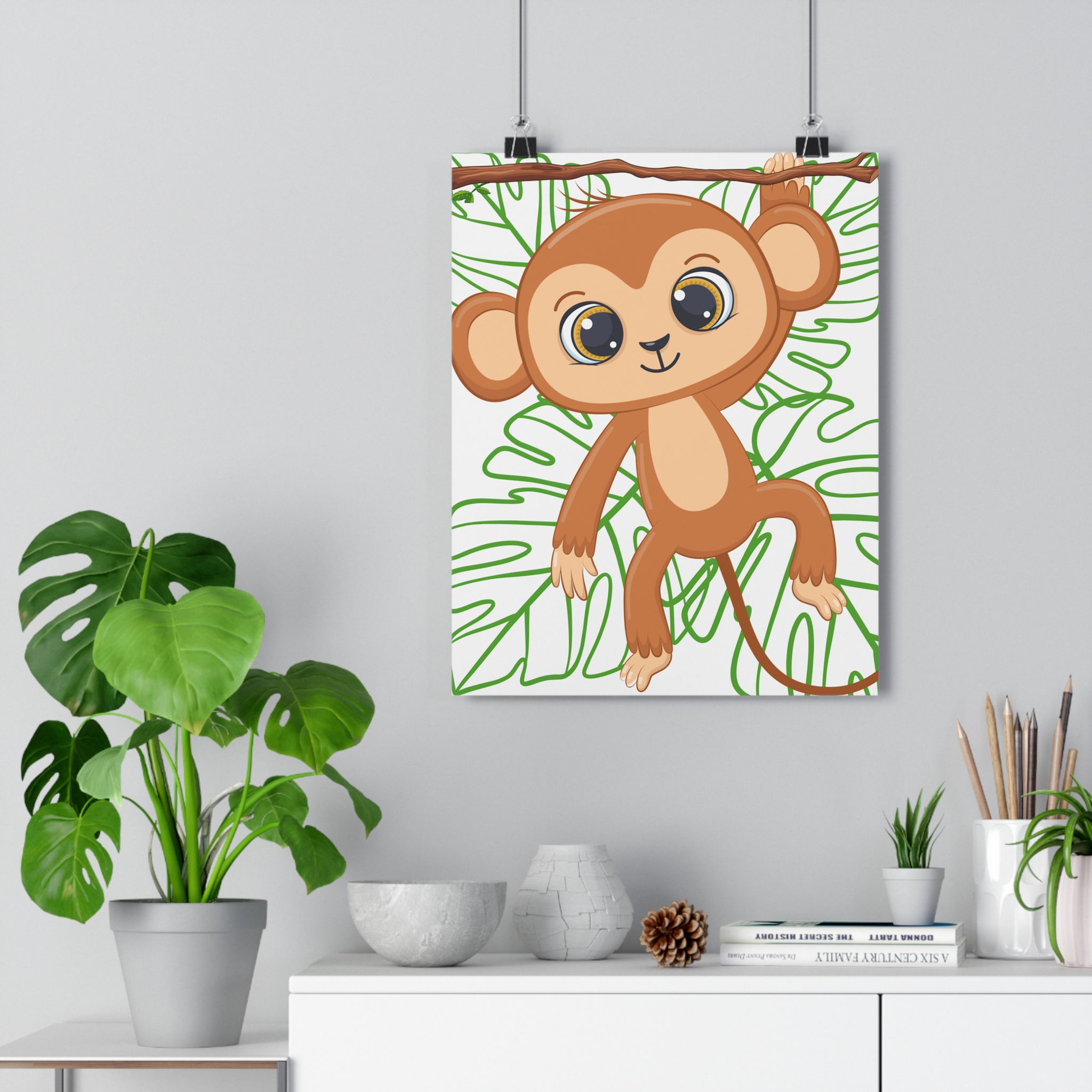 Cute Monkey Paper Poster - Adorable Wall Art for your Nursery