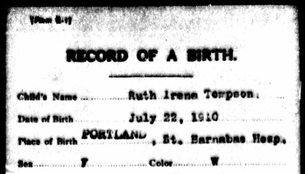Ruthie's Birth Certificate