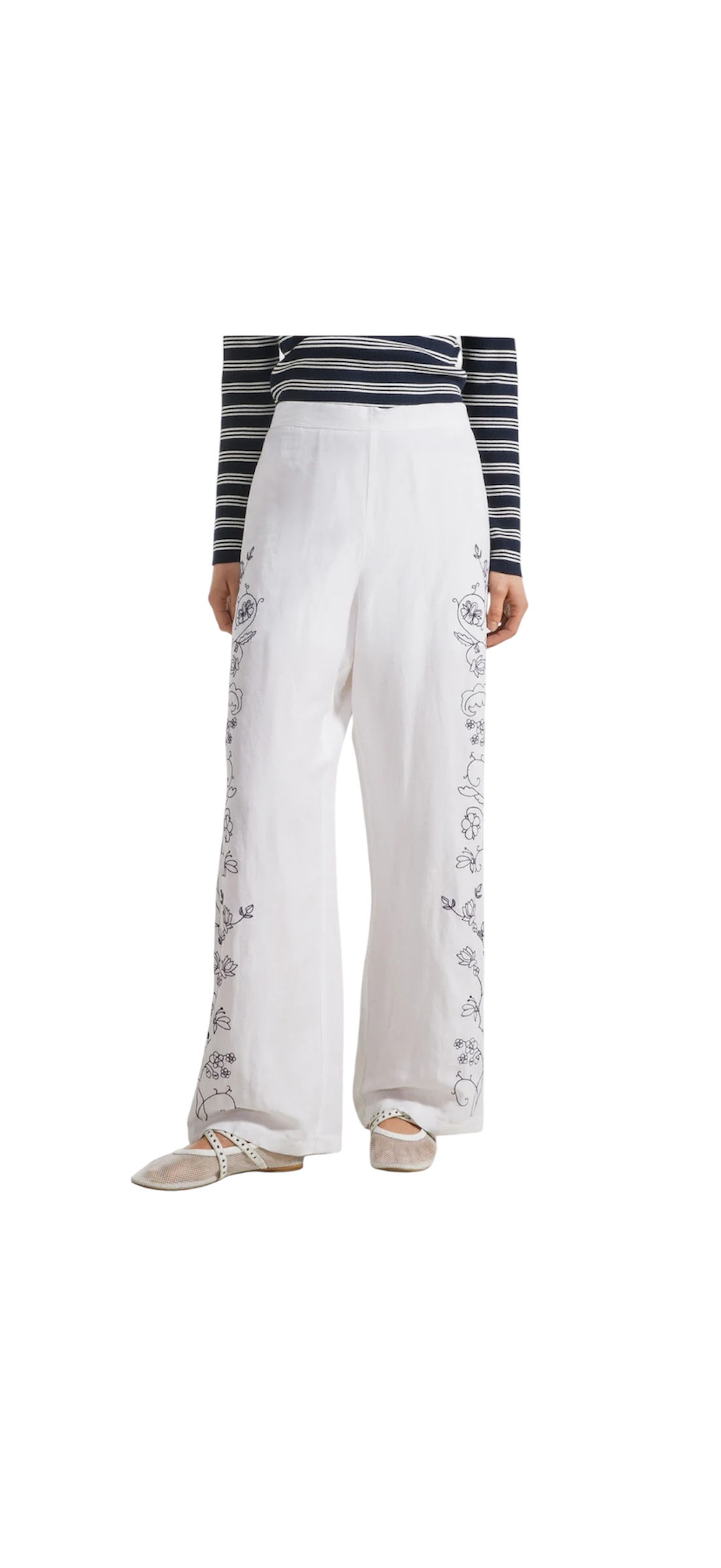Pantalone 1970 Seventy  semi elasticato in lino ricamato. 
