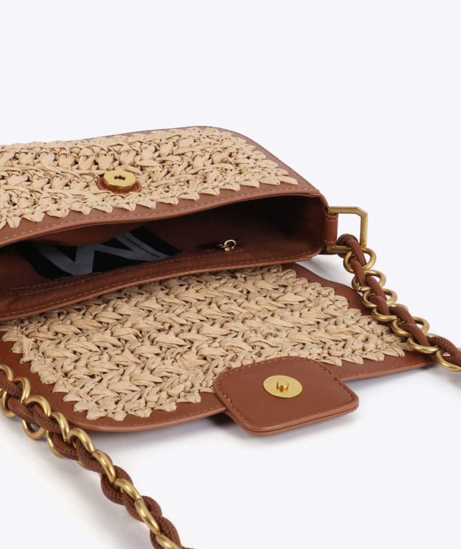 Miniatura: Borsa con effetto rafia e pelle