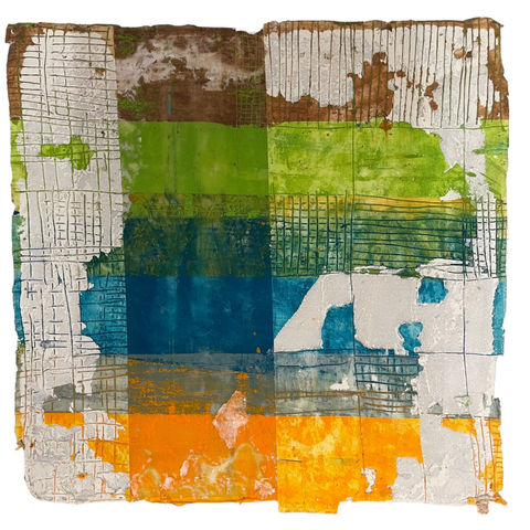 Dimensions: approximately 29.5 × 30 cm
Medium: oil crayons, vinyl glue, plaster on linen tissue or paper