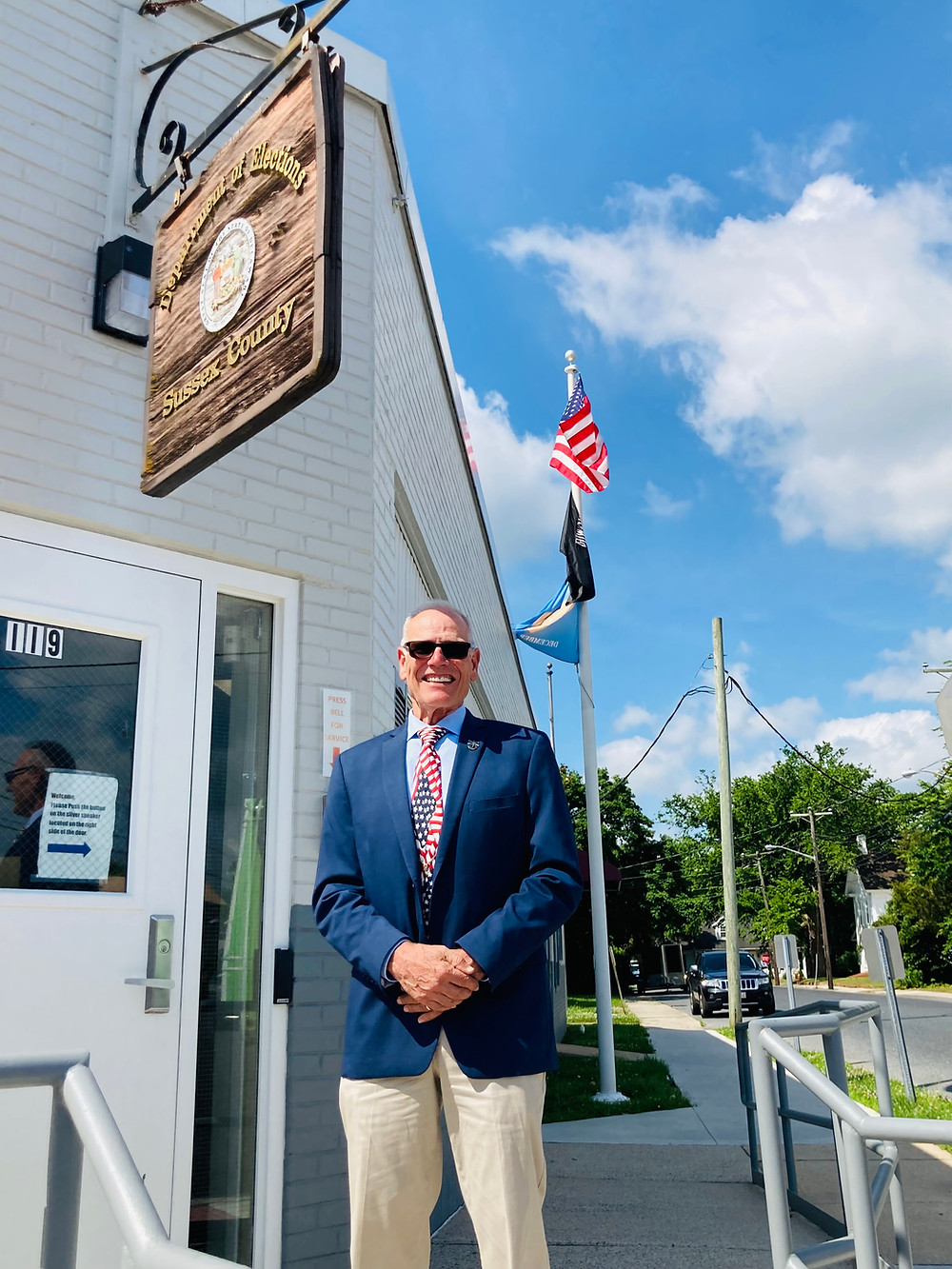 Carl Phelps stands outside the Dept. of Elections office in Georgetown.