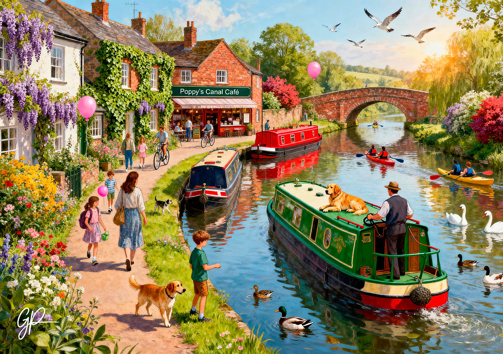 Narrowboats on the Canal by Poppys Canal Cafe